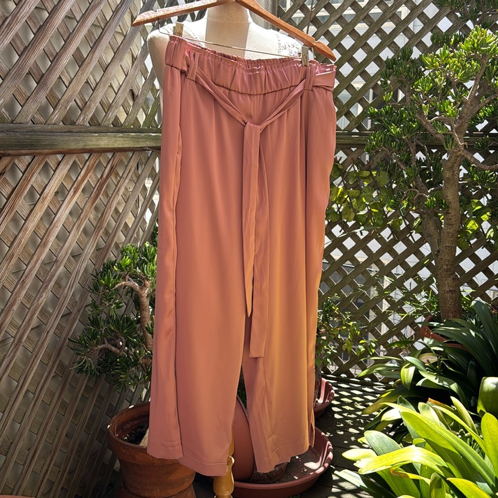 Joie, Mauve Satin Pants. Size Large,  Wide Leg. Cropped 
2 Side Pockets NWOT